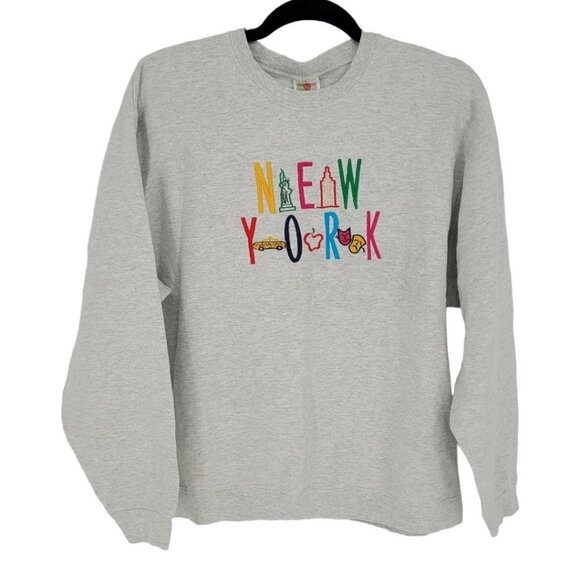 Fruit of the Loom womens Large gray new york embroidered sweatshirt big apple - Picture 1 of 7